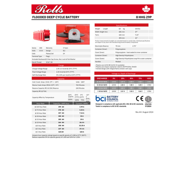 Rolls Surrette 8-HHG-29P 8VDC 300Ah Deep Cycle Battery