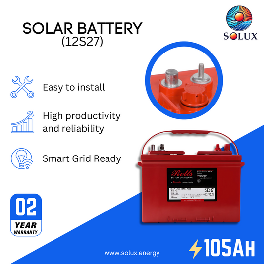 This is an image of Rolls Surrette 12D27 12VDC 105ah Deep Cycle Battery