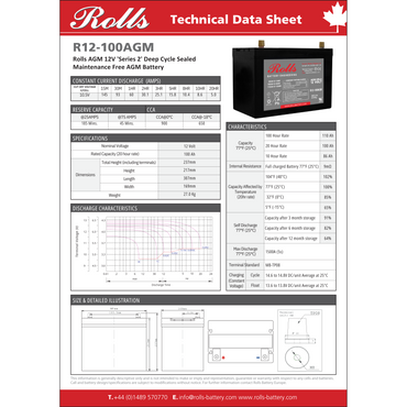 R12-100AGM deep cycle battery 100ah 2v
