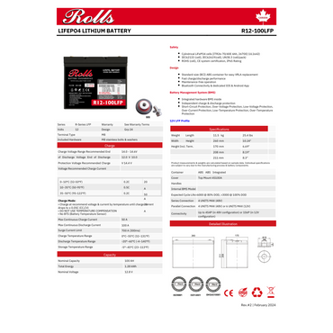 R12-100LFP 12 volt 100ah lithium battery