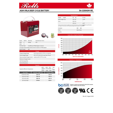 S6-220AGM 6v sealed lead acid battery