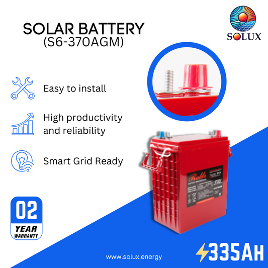 This is an image of Rolls Surrette S6-370AGM 6VDC 335Ah AGM Deep Cycle Battery