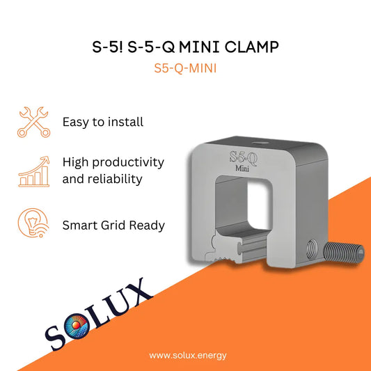 S-5! S-5-Q Mini Clamp with Solux logo on an orange and white background