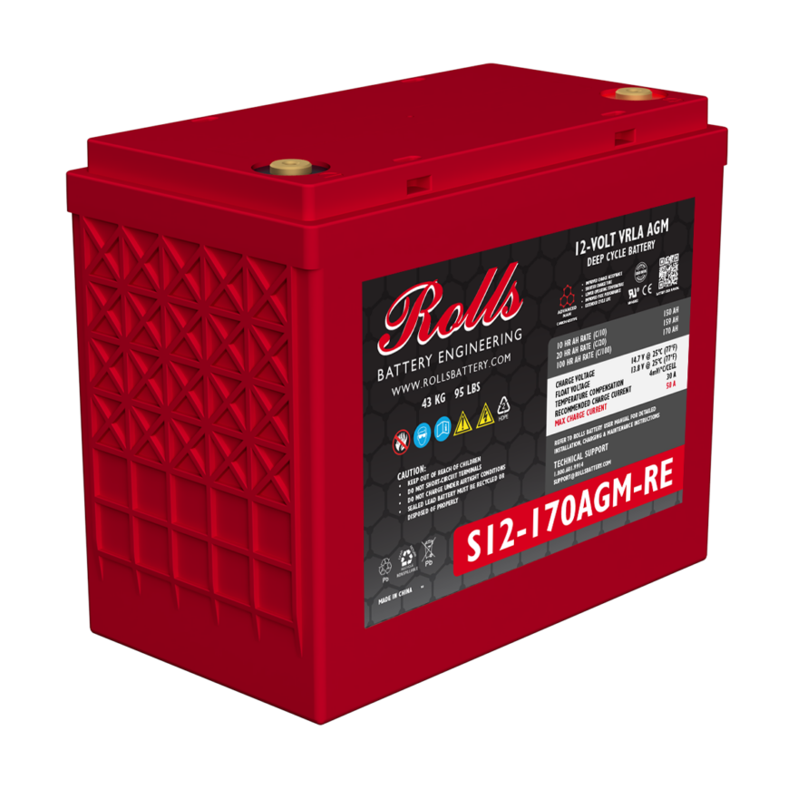 Rolls Surrette S12-170AGM 12VDC 159 Ah AGM Battery