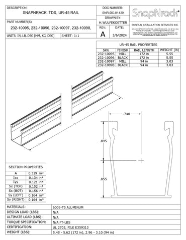 232-10096 snapnrack ur 45 rail