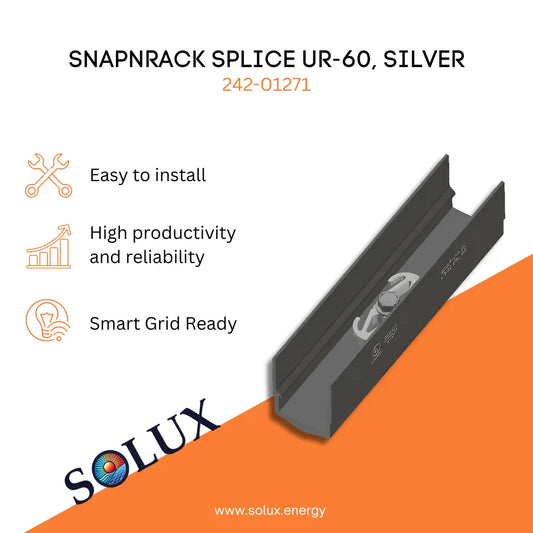 This is an image of SnapNrack Rail Splice UR-60, Silver, 242-01271