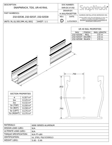 232-02538 snapnrack ur-40 rail
