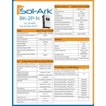 Sol-Ark 8kW Hybrid Inverter with EMP (SA-8K-2P-EMP)
