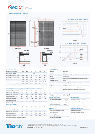 Trina Solar TSM-400NE09RC.05 400Watt 144 Third-Cut Cell All Black Bifacial Solar Panel