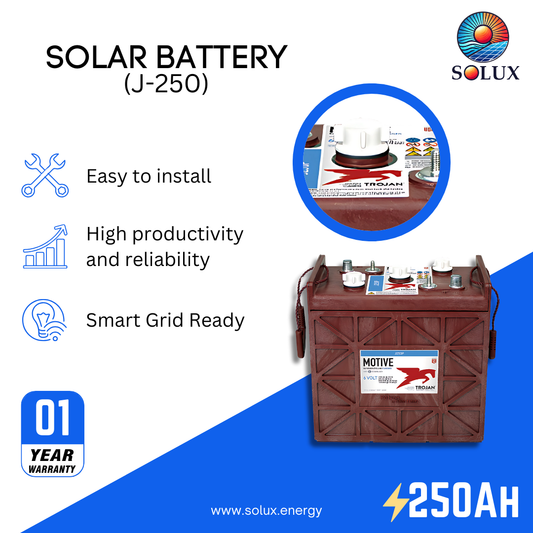 This is an image of Trojan J250 6V Deep Cycle Flooded Lead Acid Battery W/ T2 Technology