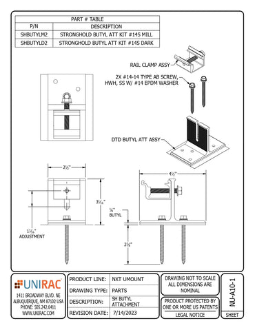 This is an image of Unirac Stronghold Butyl ATT Kit, #14S MILL