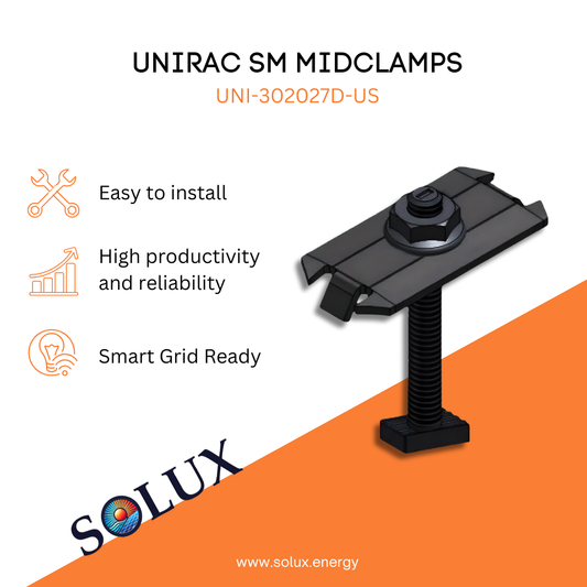 This is an image of Mid Clamp Size BC Unirac, Black, Integrated Bonding