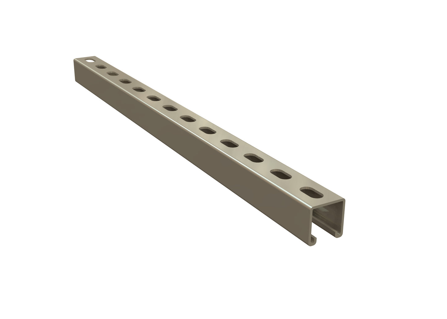 Product Image of ES20501: a galvanized steel slotted strut channel for solar racking on a white background.