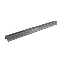 Isolated isometric 3D render of a silver metallic Unirac 360020 mid rail for solar mounting.