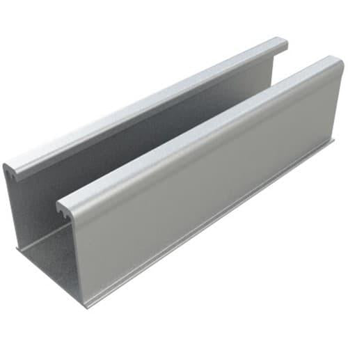 Product image of 168RLM1: silver aluminum U-shaped solar mounting rail profile on a white background.