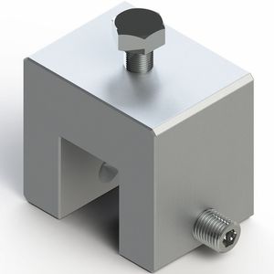 Product Image of ES10919: silver Unirac KLOC Mini 5/16 standing seam roof clamp on a white background.
