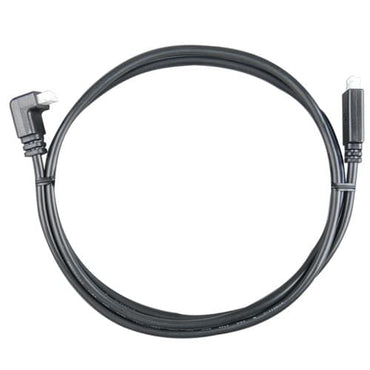 A coiled black cable with right-angle male and female connectors, shown on a plain white background.