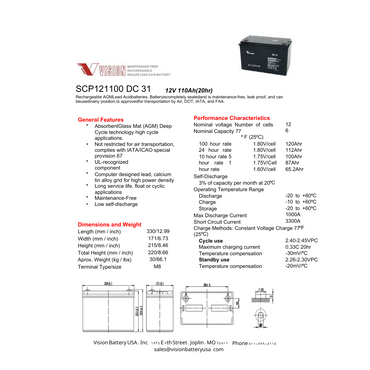 SCP121100 sla rechargeable battery