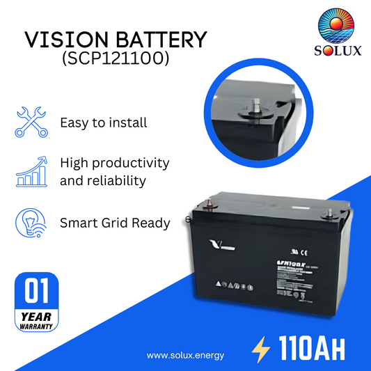 This is an image of Vision 12V Battery 110Ah Sealed Lead Acid AGM