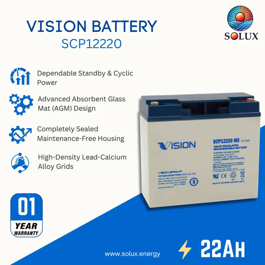 Vision SCP12220 22Ah 12VDC Sealed Lead-Acid AGM Battery