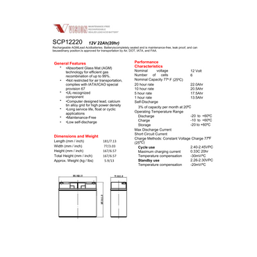 SCP12220 22ah battery