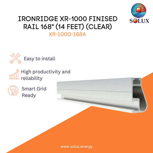 Solux Ironridge XR-1000 finished rail with product details on a white and orange background