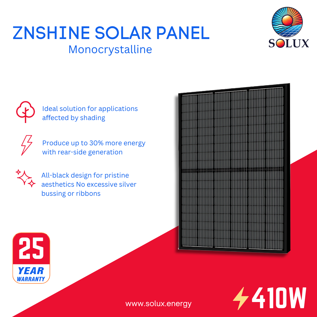 This is an image of ZnShine Solar Panel 410Watts Monocrystalline ZXM7-SH108-410