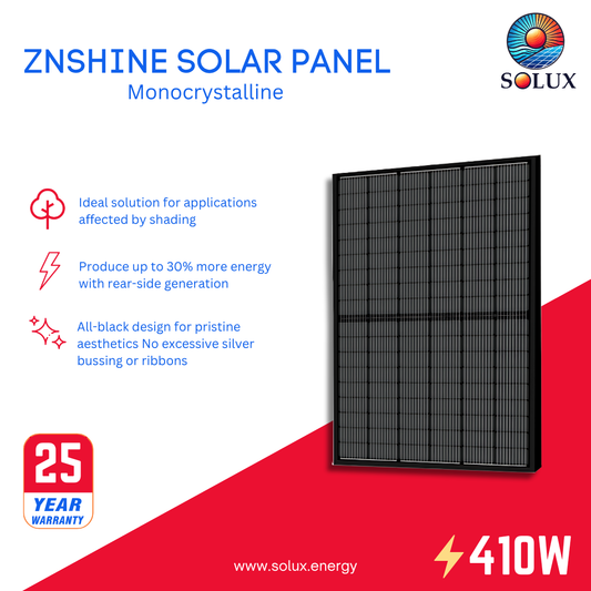 This is an image of ZnShine Solar Panel 410Watts Monocrystalline ZXM7-SH108-410