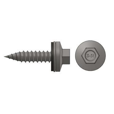 Metal screw with hex head and threading on a white background