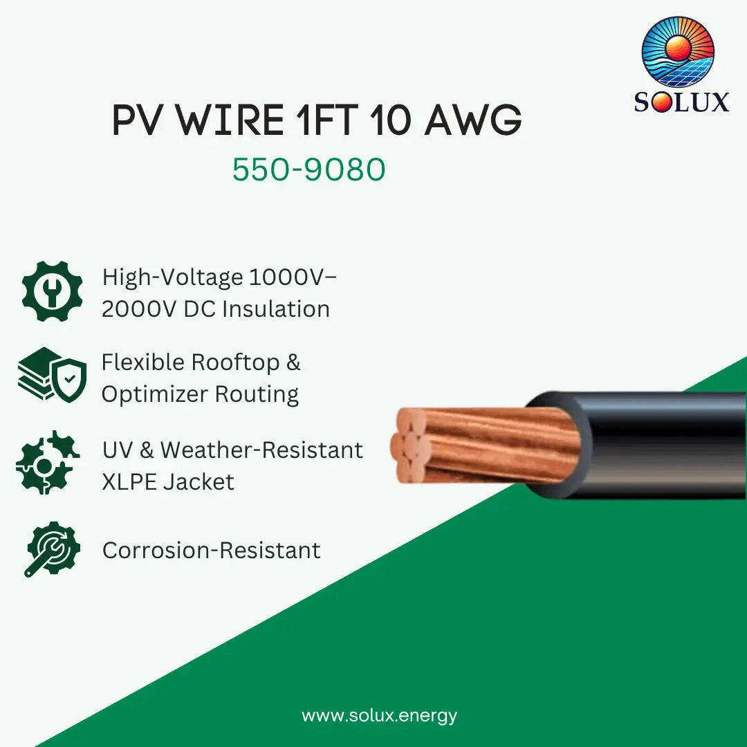 550-9080 10 AWG, 1 FT Black PV Wire 1000VDC-2000VDC