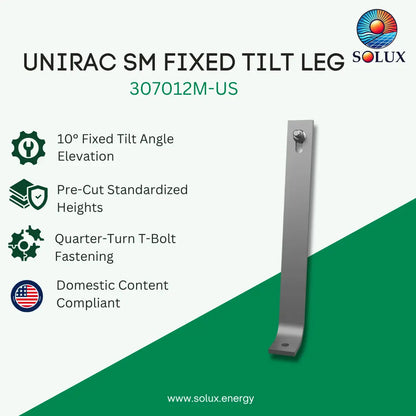 Unirac SM FIXD TILT LEG, 10 DEG (Sold Individually, Pkg Qty 20)