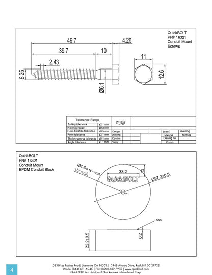 Quickscrews 16322 CONDUIT PUCK, EPDM Mount w/Screw, KIT