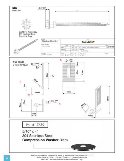 Quickscrews 17662 QB2 KIT, With 3“ Microflashing