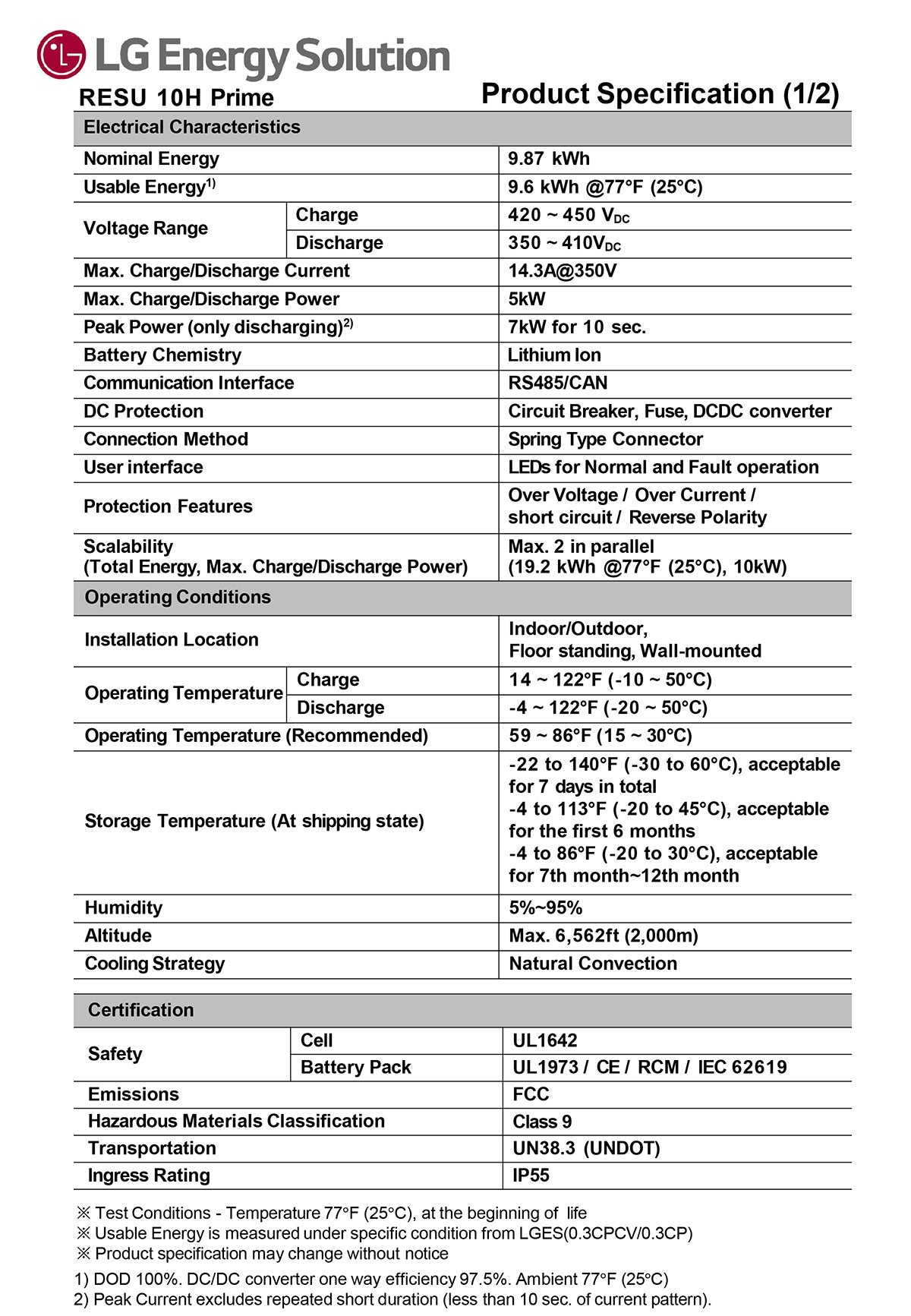 LG RESU10H-Prime Energy Solution 10H PRIME