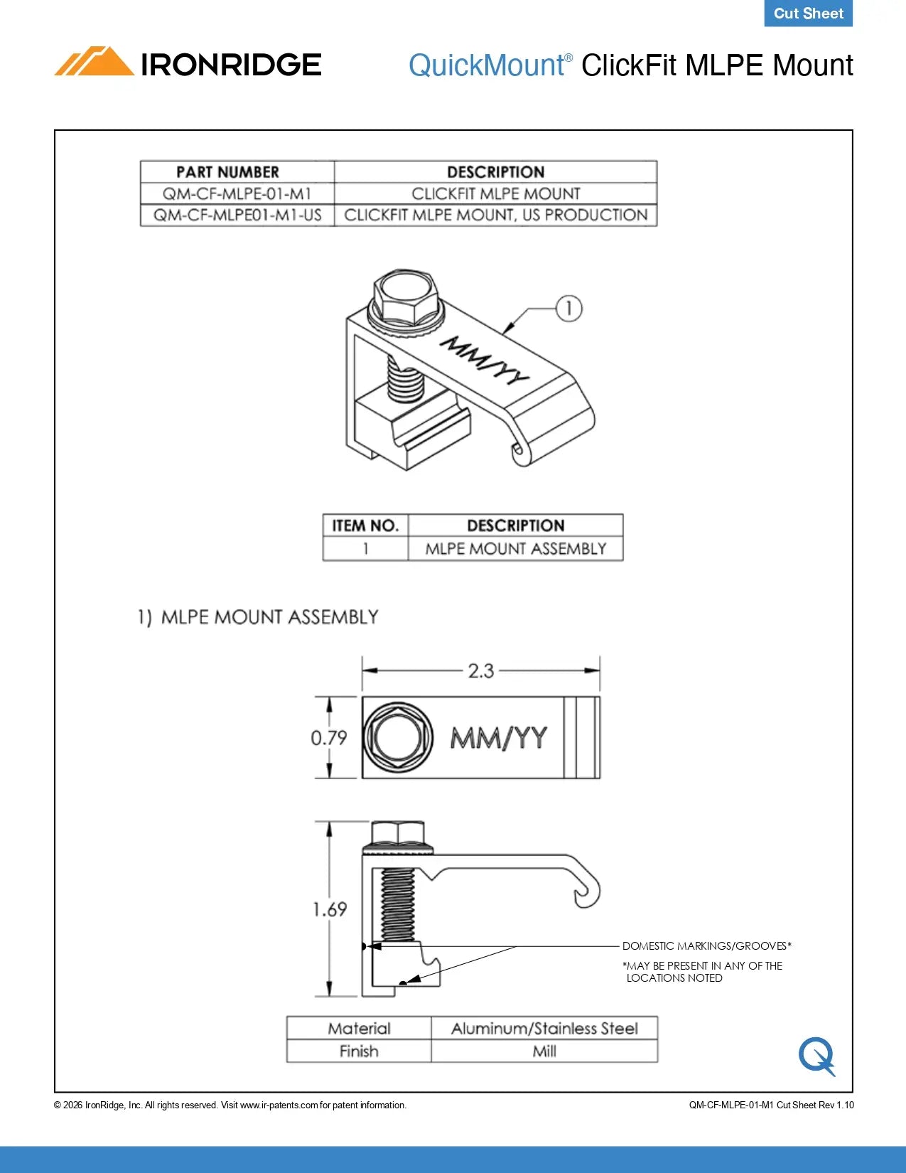 Quick Mount QM-CF-MLPE-01-M1 ClickFit MLPE Mount