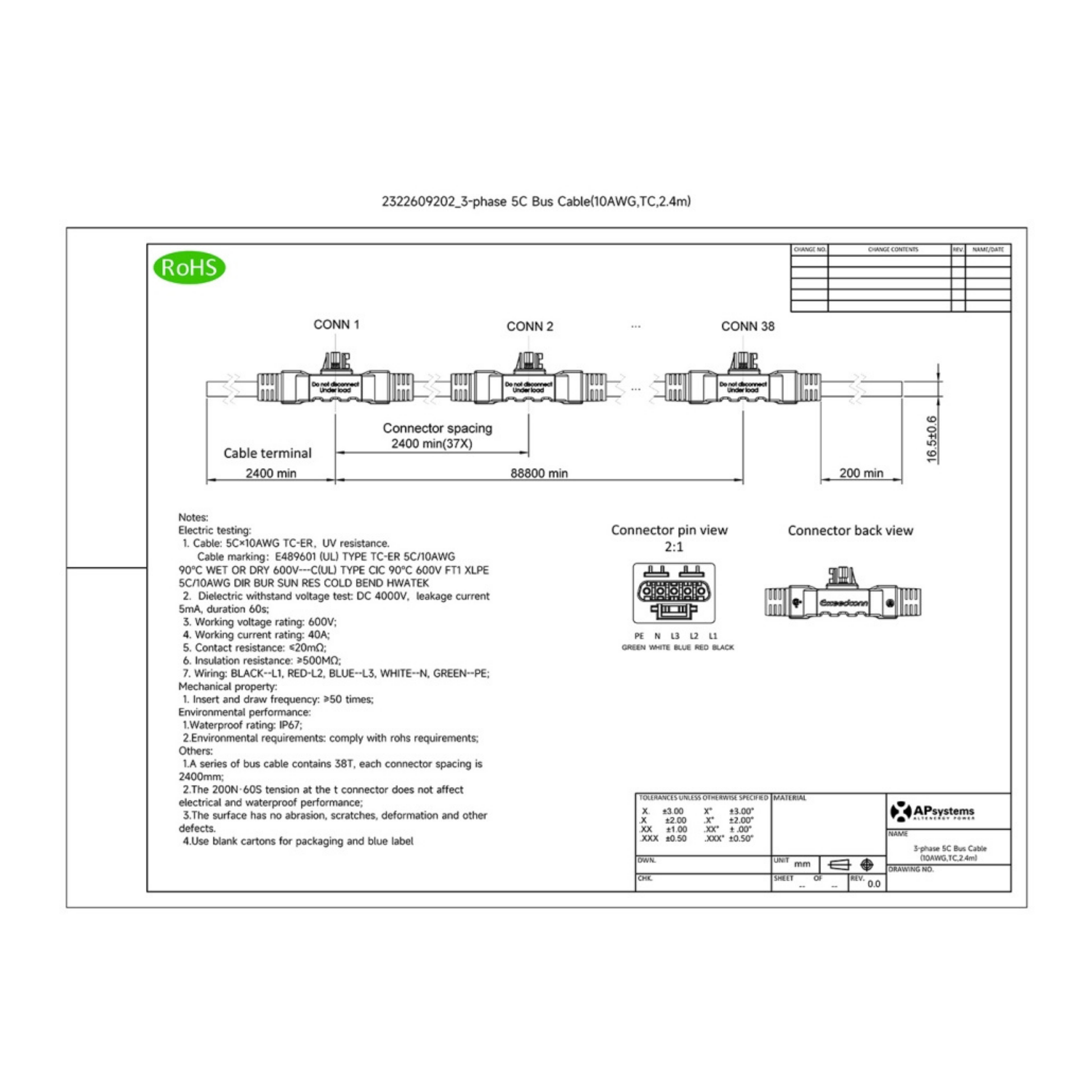 5-Wire-Bus-Cable-2.4m-10AWG 3 phase wire