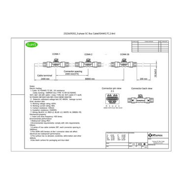5-Wire-Bus-Cable-2.4m-10AWG 3-phase trunk cable 10awg