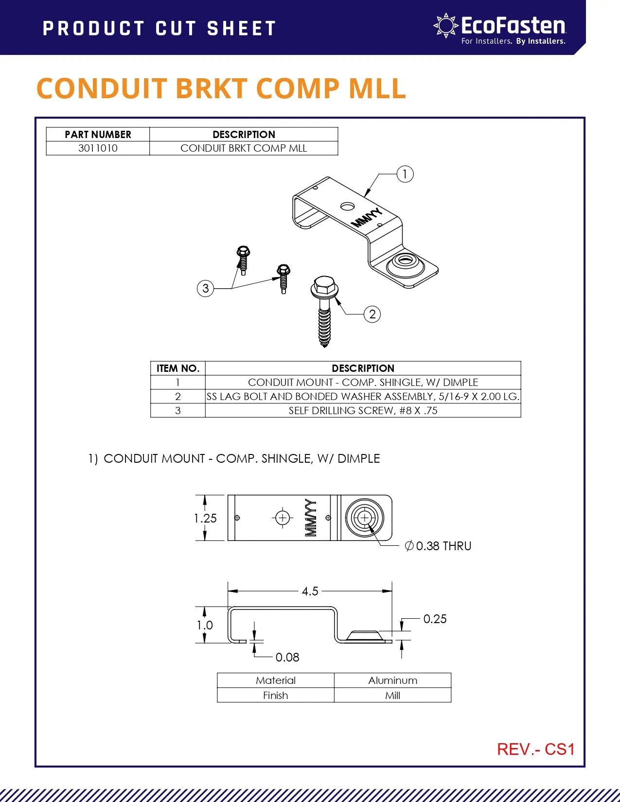 EcoFasten 3011010 Conduit Mount Bracket