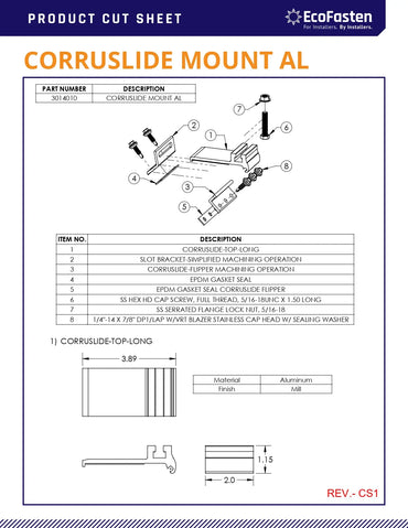 EcoFasten 3014010 CorruSlide Solar Panel Mount for Corrugated Metal Roofs