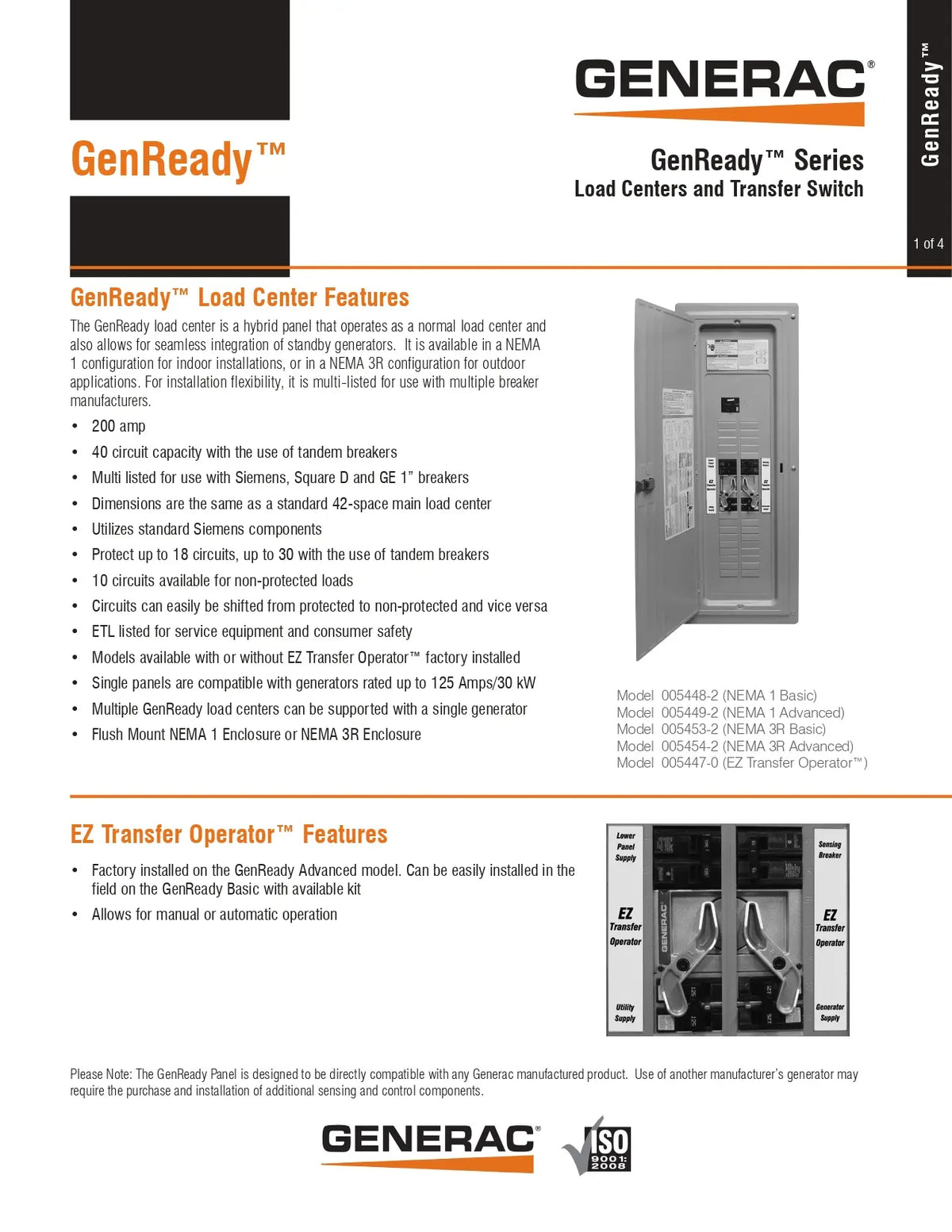 Generac 5454 GenReady Advanced Load Center NEMA 3R