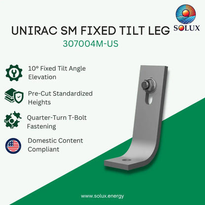 Unirac SM FIXD TILT LEG, 10 DEG (Sold Individually, Pkg Qty 20)