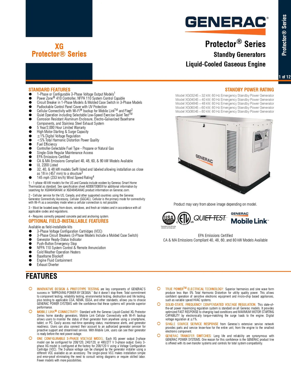 Generac XG04045CNAC 40kW 120/208 3P Standby Generator