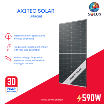 Axitec AC-590TGB/144TS 590Watt 144 Cell Bifacial Silver Frame Solar Panel