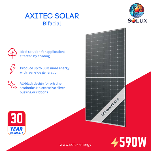 Axitec AC-590TGB/144TS 590Watt 144 Cell Bifacial Silver Frame Solar Panel