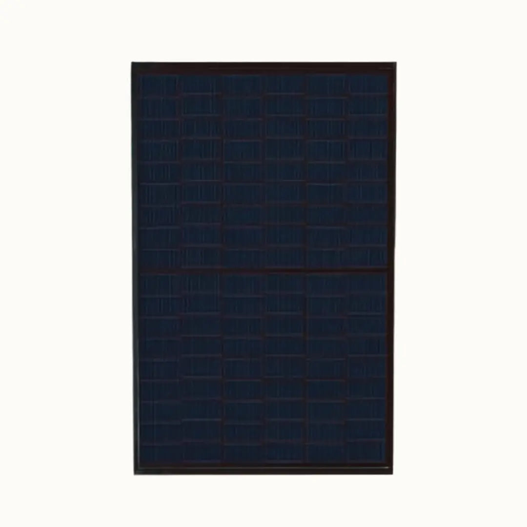 A rectangular dark blue solar panel with a grid pattern of photovoltaic cells, shown against a plain off-white background.