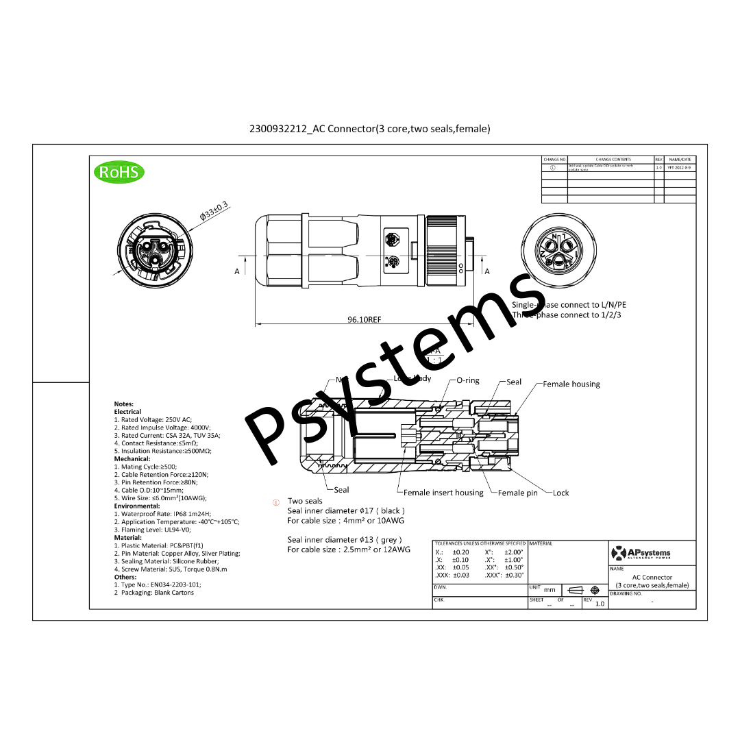 Product Data Sheet of  APSmart 2322909202 5 C Cable 10AWG