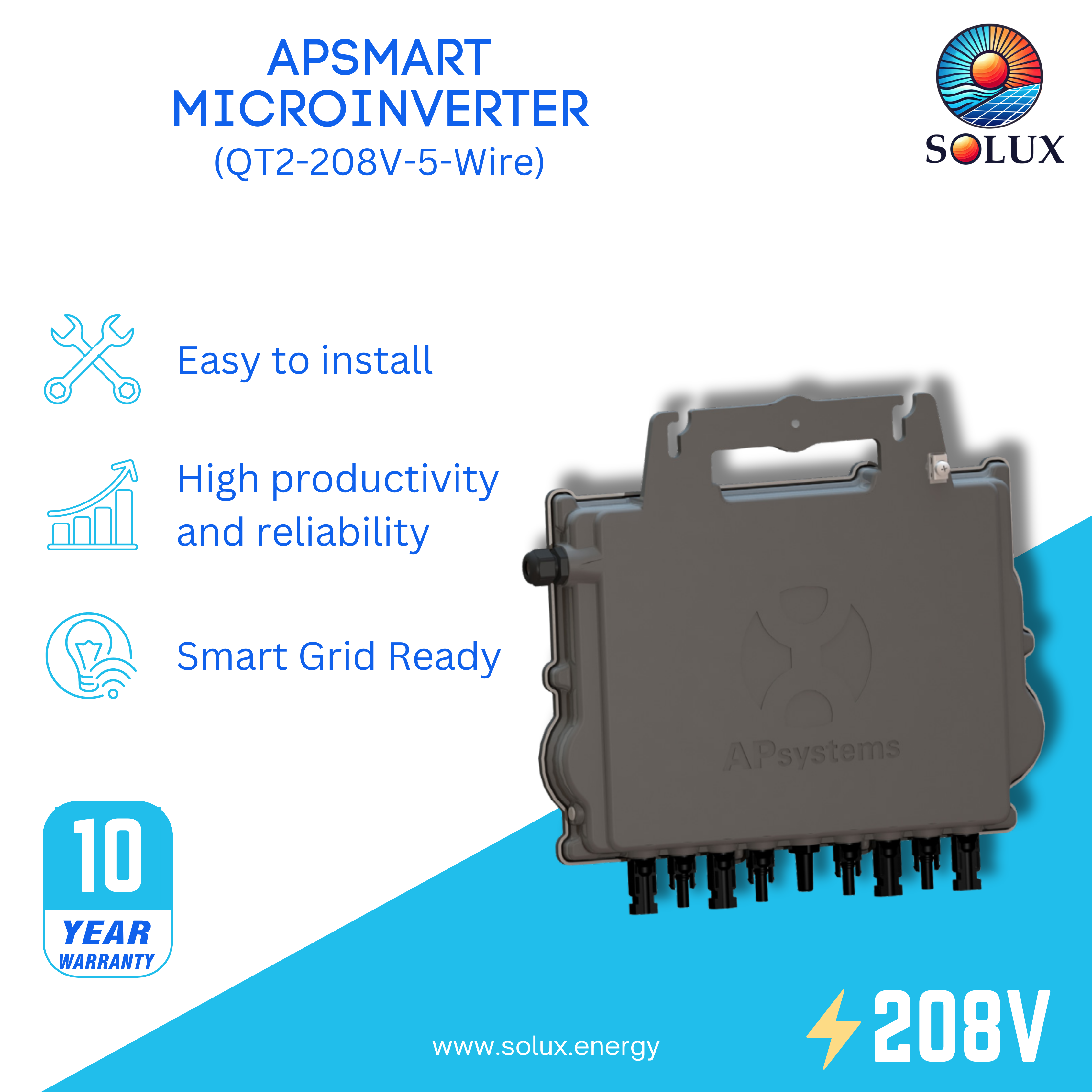 This is an image of APSmart 3 Phase Microinverter 1728Watts (QT2-208V-5-WIRE)