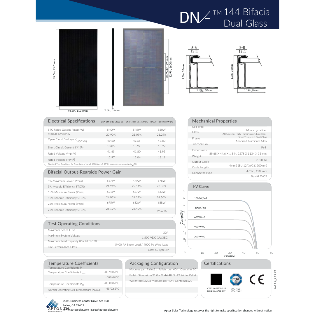 DNA-144-BF10-550W-DG solar panels 550w price
