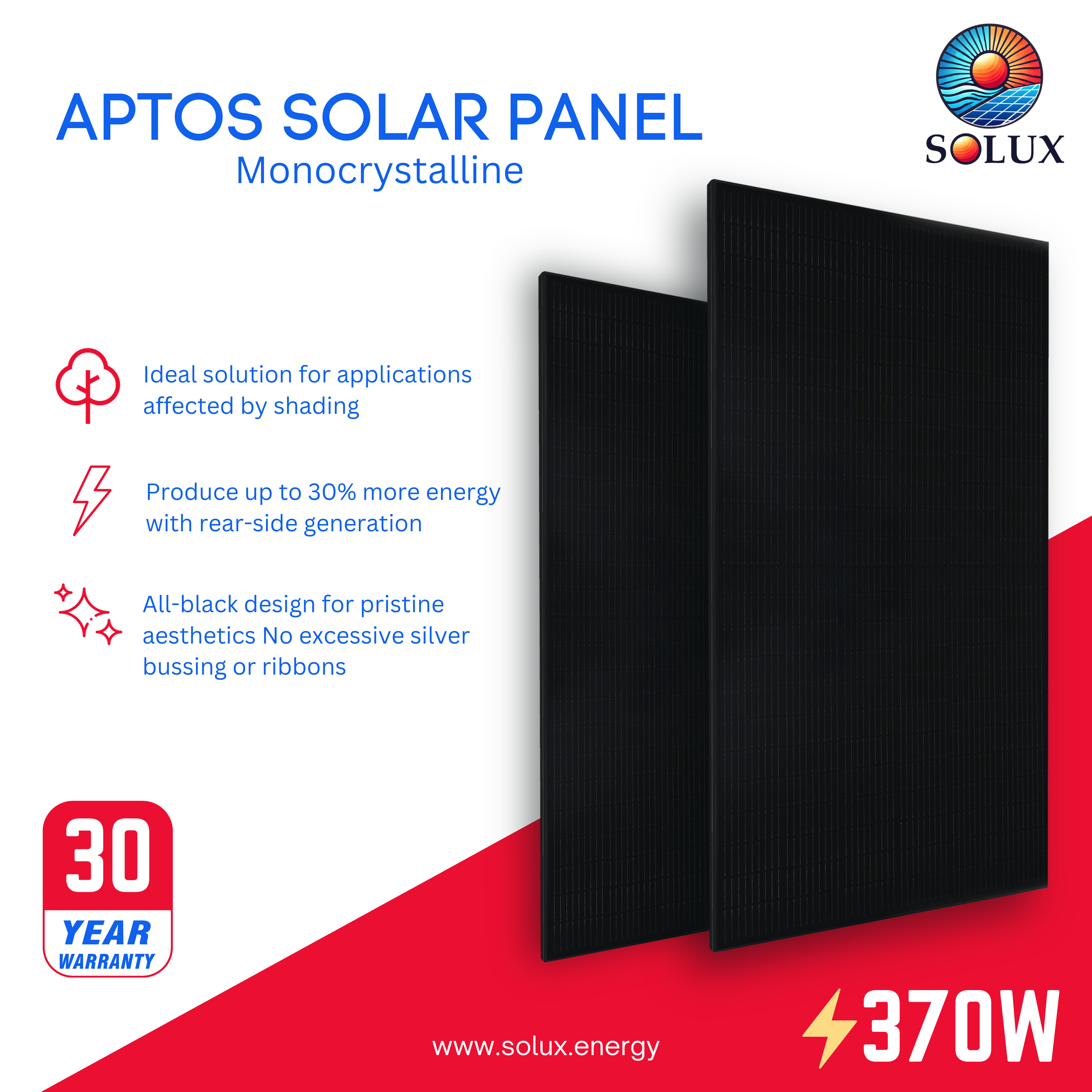 This is an image of Aptos 370w Bifacial Solar Panel