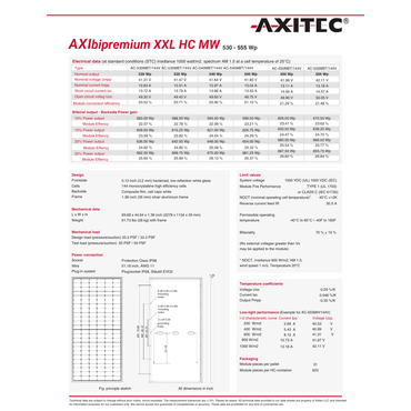 AC-550MBT/144-US solar panels bifacial technical datasheet featuring 550W output, 21.29% efficiency, and 15-year warranty.